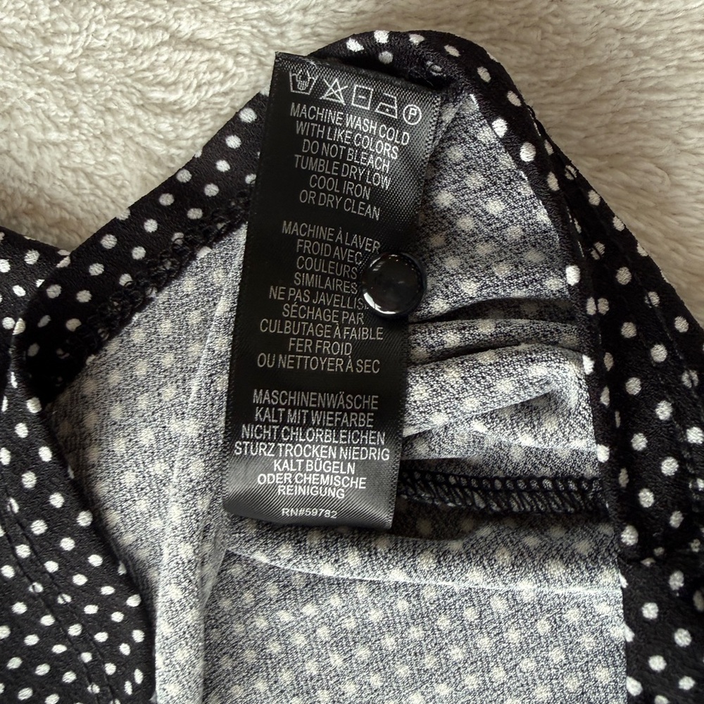 Adrianna Papell Polka Dot Blouse Size M Black Puff Sleeve Chic Top - Picture 8 of 15